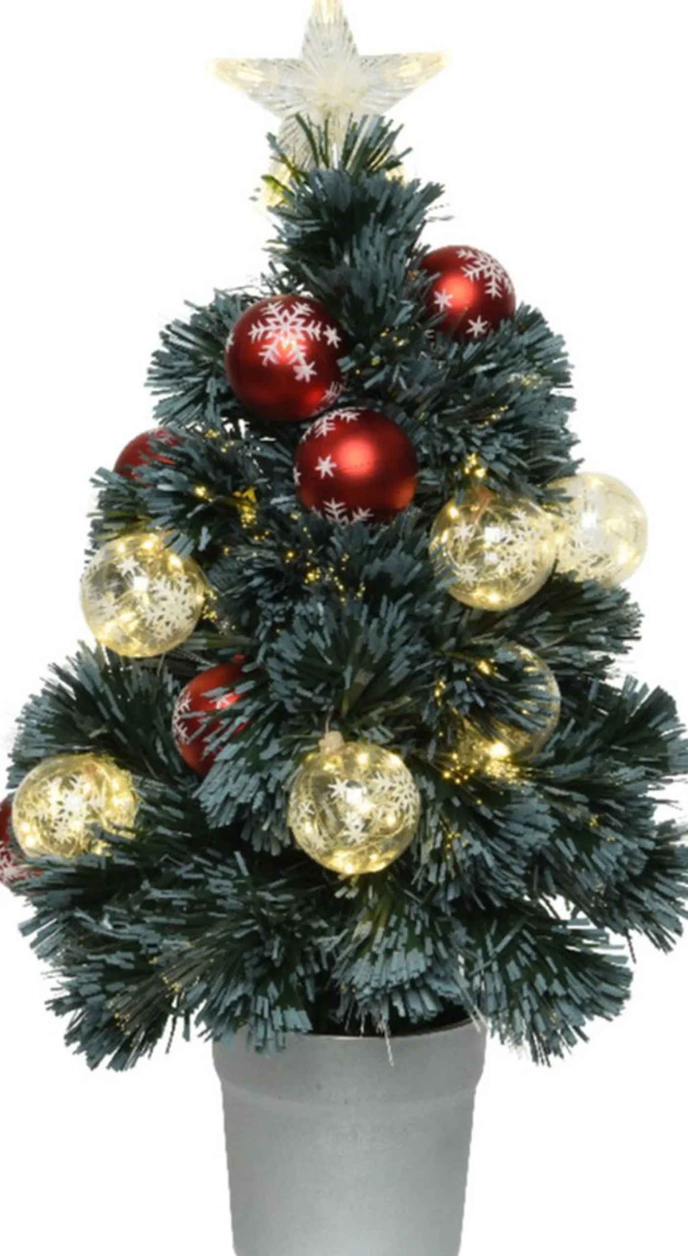 Everlands Fiber Optic Kerstboom/Kunst Kerstboom Met Verlichting En Kerstballen 60 Cm - Fibre Kerstbomen Met Lampjes/Lichtjes Clearance