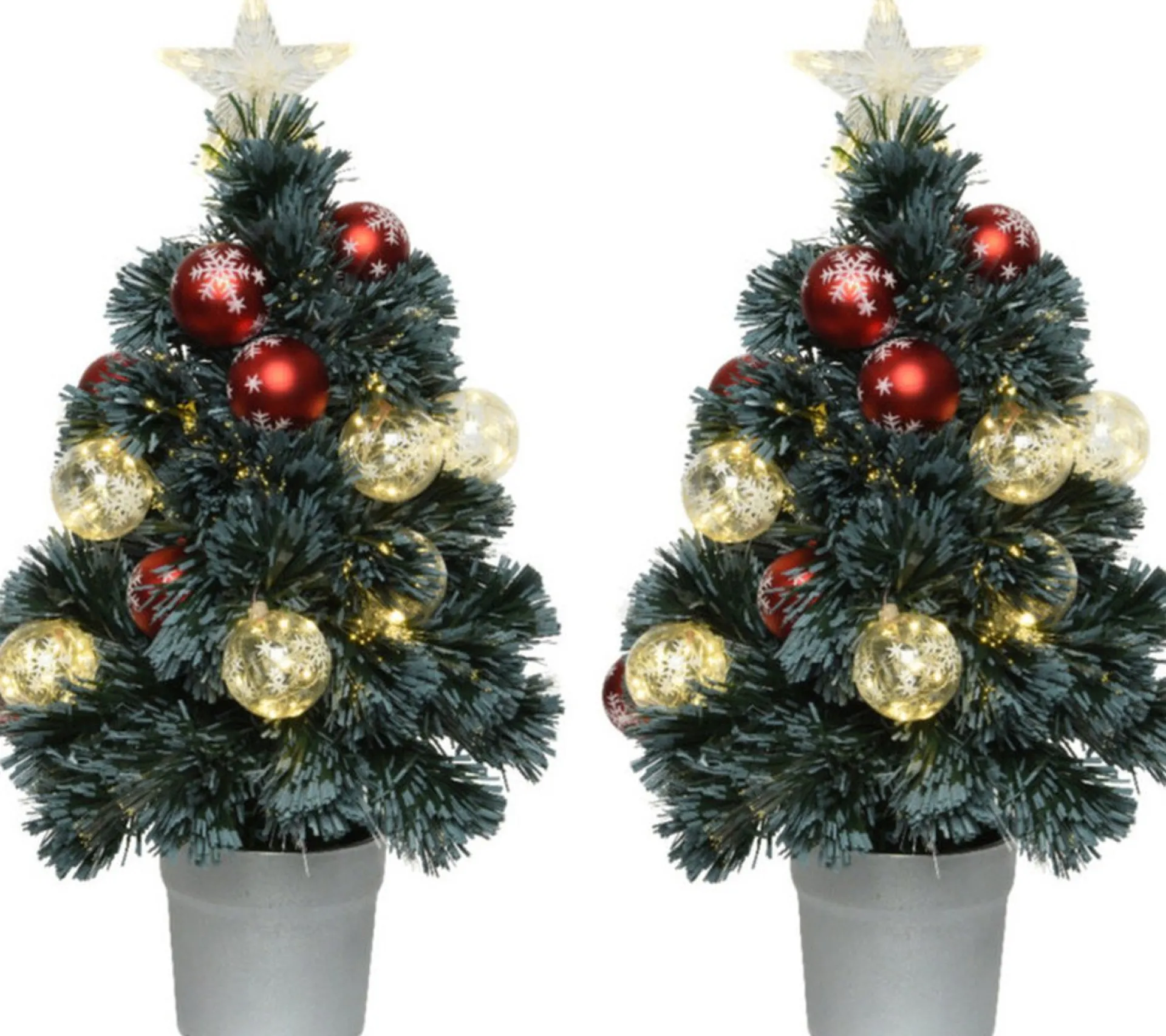 Everlands Fiber Optic Kerstboom/Kunst Kerstboom Met Verlichting En Kerstballen 60 Cm - Fibre Kerstbomen Met Lampjes/Lichtjes Clearance