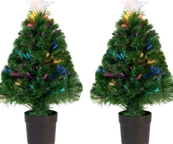 Everlands Fiber Optic Kerstboom/Kunst Kerstboom Met Verlichting En Ster Piek 90 Cm - Fibre Kerstbomen Met Lampjes/Lichtjes Fashion