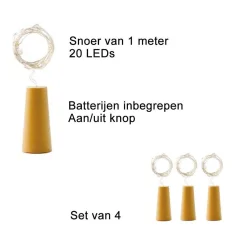Merkloos Flesverlichting - Lampjes Slinger Lichtsnoer - Warm Wit Led - 4 Stuks Incl. Batterijen Outlet