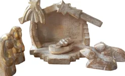 Floz Design Kerststallen> Houten Kerststal - Eenvoudig Uitgesneden Kerstgroep - Goud - Fairtrade