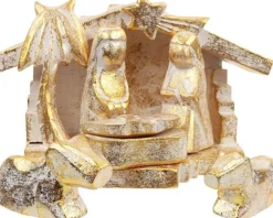 Floz Design Kerststallen></noscript> Houten Kerststal - Eenvoudig Uitgesneden Kerstgroep - Goud - Fairtrade