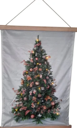 living24/7 Kersthanger>Fluweel Doek Kerstboom Roze Deco 52X70Cm / 15Led Warm 2Xaa