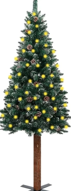 Furniture Limited Kerststukjes> - Kerstboom Met Led's En Hout En Witte Sneeuw Smal 180 Cm Groen
