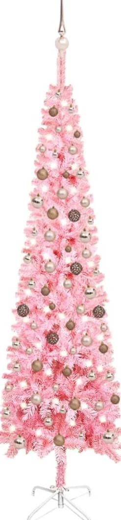 Furniture Limited Kerststukjes> - Kerstboom Met Led's En Kerstballen Smal 240 Cm Roze