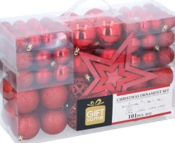 Gifts@Home Kerstboomversieringen>Giftsome Kerstballen Set - Plastic Kerstballen - Incl. Piek - O 3/4/6 Cm - Kerstversiering Kerstboom - 101 Stuks: Mat, Glanzend, Glitter En Open - Rood