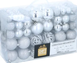 Gifts@Home Kerstboomversieringen>Giftsome Kerstballen Set - Plastic Kerstballen - Incl. Piek - O 3/4/6 Cm - Kerstversiering Kerstboom - 101 Stuks: Mat, Glanzend, Glitter En Open - Zilver