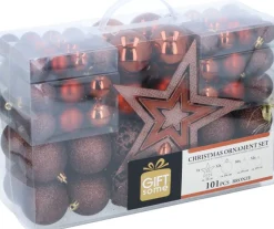 Giftsome Kerstboomversieringen> Kerstballen Set - Plastic Kerstballen - Incl. Piek - O 3/4/6 Cm - Kerstversiering Kerstboom - 101 Stuks: Mat, Glanzend, Glitter En Open - Bruin/ Koper