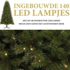 Giftsome Kunstkerstboom Met Verlichting - Kerstboom Met Led Verlichting - Opvouwbare Takken - Warm Wit Licht - 185 Cm - Lichtboom 140 Led Lampjes - Boom Voor Binnen - Groen Best
