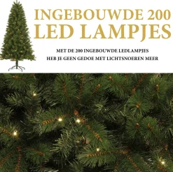 Giftsome Kunstkerstboom Met Verlichting - Kerstboom Met Led Verlichting - Opvouwbare Takken - Warm Wit Licht - 215 Cm - Lichtboom 200 Led Lampjes - Boom Voor Binnen - Groen Outlet