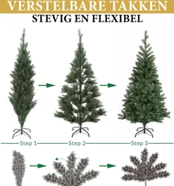 Giftsome Kunstkerstboom Met Verlichting - Kerstboom Met Led Verlichting - Opvouwbare Takken - Warm Wit Licht - 215 Cm - Lichtboom 200 Led Lampjes - Boom Voor Binnen - Groen Outlet