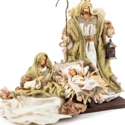 Goodwill Kerststallen> Heilige Familie Bij Krib Goud-Creme 33 Cm