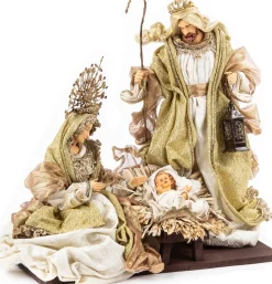 Goodwill Kerststallen> Heilige Familie Bij Krib Goud-Creme 38 Cm