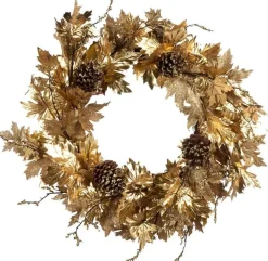 Goodwill Kerstkransen> Krans Landelijk Maple Leaf Zijde-Dennenappels Goud D 71 Cm