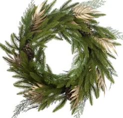 Goodwill Kerstkransen>- Krans-Dennen-Palm-Blad-Groen-Goud-Decoratie-Deur-60Cm-Kerst-Uniek-Binnen-Buiten