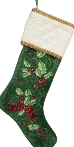 Goodwill Kerstsokken>Groene Christmas Stocking Met Hulstblaadjes En Rode Besjes Van - Decoratie Kerstsok