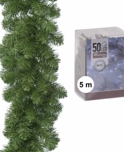 Merkloos Guirlandes>Groene Dennen Guirlande/Dennenslinger 270 Cm Inclusief Helder Witte Verlichting