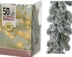 Merkloos Guirlandes>Groene Dennenslingers - 270 X 25 Cm - Incl. Kerstverlichting Warm Wit 50 Lampjes