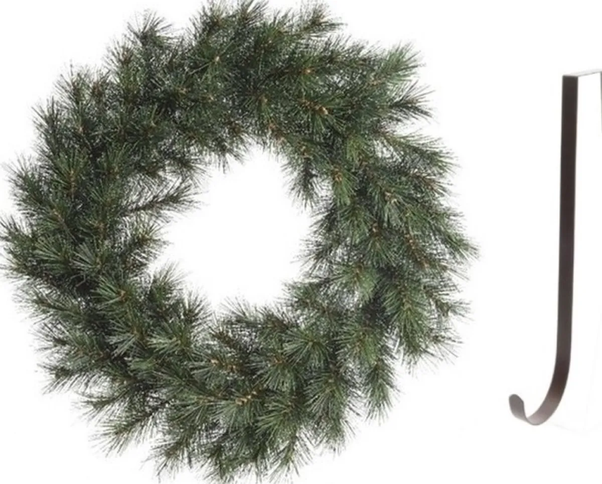 Decoris Kerstkransen>Groene Kerstkrans 50 Cm Malmo Voor De Deur/Poort Met Ijzeren Hanger - Kerst Decoratie Kransen Van Dennentakken