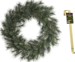Decoris Kerstkransen>Groene Kerstkrans 50 Cm Malmo Voor De Deur/Poort Met Gouden Hanger - Kerstversiering/Kerstdecoratie Kransen