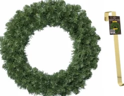 Decoris Kerstkransen>Groene Kerstkrans / Dennenkrans 60 Cm Met 200 Takken Kerstversiering En Met Gouden Hanger - Kerstversiering/Kerstdecoratie Kransen