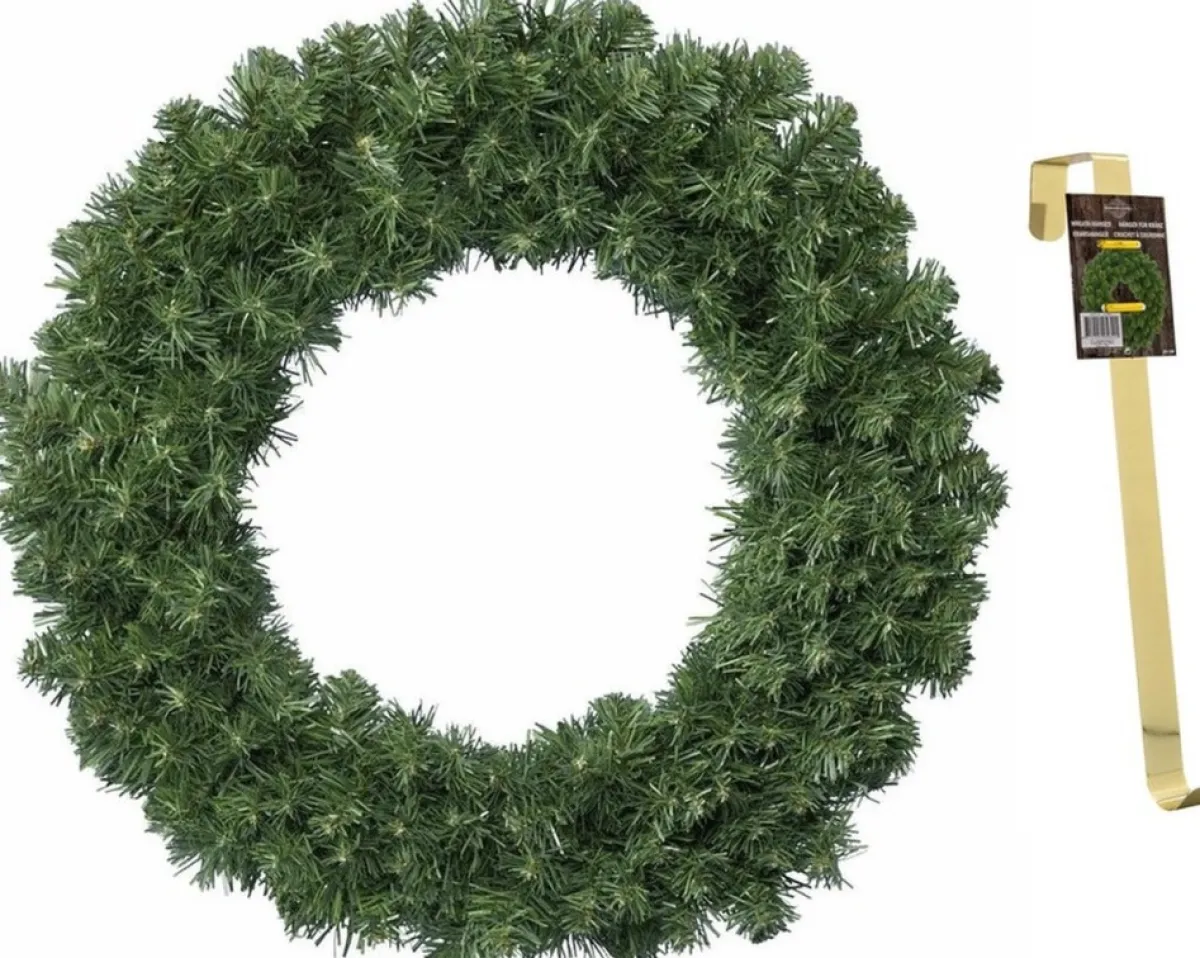Decoris Kerstkransen>Groene Kerstkransen/Dennenkransen 50 Cm Kerstversiering Met Gouden Hanger - Kerstversiering/Kerstdecoratie Kransen