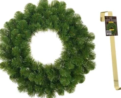 Mica Decorations Kerstkransen>Groene Kerstkransen/Deurkransen 45 Cm Met Gouden Hanger - Kerstversiering/Kerstdecoratie Kransen