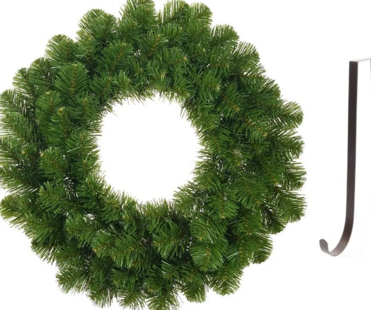 Mica Decorations Kerstkransen>Groene Kerstkransen/Deurkransen 45 Cm Met Ijzeren Hanger - Kerst Decoratie Kransen Van Dennentakken