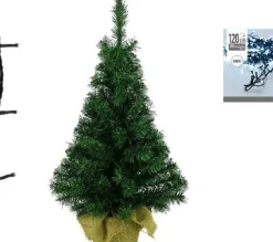 Decoris Groene Kunst Kerstboom 90 Cm Inclusief Helder Witte Kerstverlichting - Kunstbomen/Kunst Kerstbomen Shop