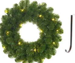 Mica Decorations Kerstkransen>Groene Verlichte Kerstkransen/Deurkransen Met 30 Leds 60 Cm Met Ijzeren Hanger - Kerstversiering/Kerstdecoratie Kransen