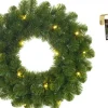 Mica Decorations Kerstkransen>Groene Verlichte Kerstkransen/Deurkransen Met 30 Leds 60 Cm En Met Gouden Hanger - Kerstversiering/Kerstdecoratie Kransen