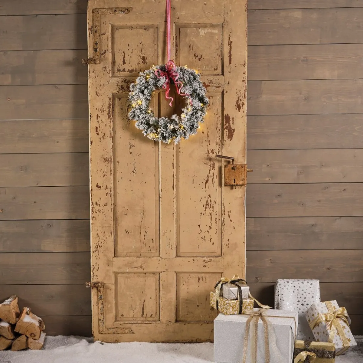 Decoris Kerstkransen>Groen/Witte Kerstkrans 50 Cm Imperial Met Kunstsneeuw En Led-Lichtjes - Kerstkransen Kerstversieringen/Kerstdecoraties