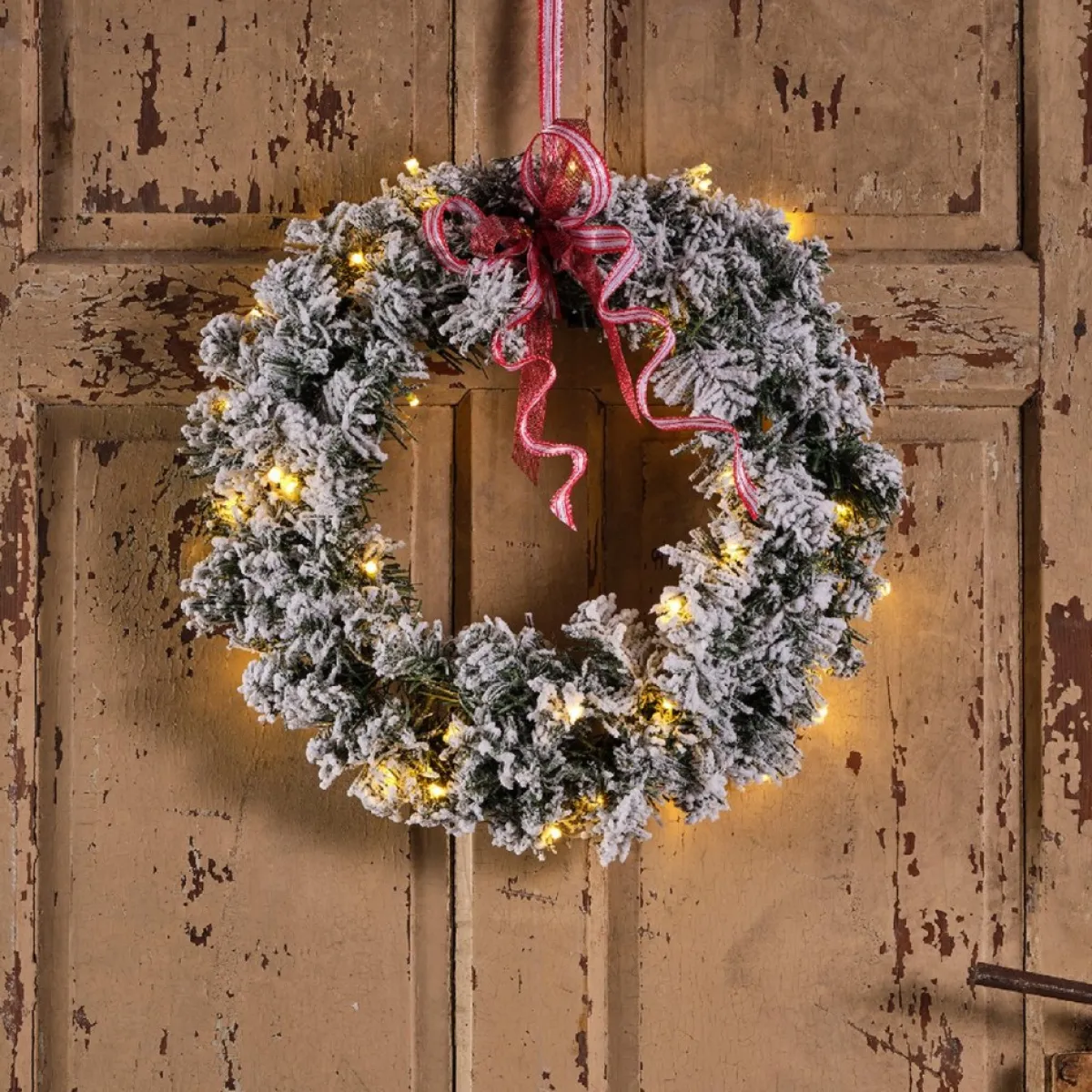 Decoris Kerstkransen>Groen/Witte Kerstkrans 50 Cm Imperial Met Kunstsneeuw En Led-Lichtjes - Kerstkransen Kerstversieringen/Kerstdecoraties