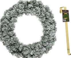 Decoris Kerstkransen>Groen/Witte Kerstkrans 60 Cm Imperial Met Kunstsneeuw En Met Gouden Hanger - Kerstversiering/Kerstdecoratie Kransen