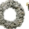 Decoris Kerstkransen>Groen/Witte Led Kerstkrans 60 Cm Imperial Met Kunstsneeuw En Met Gouden Hanger - Kerstversiering/Kerstdecoratie Kransen