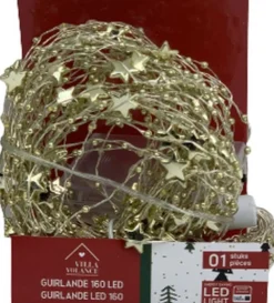 Merkloos Guirlandes>Guirlande Goud - 160 Led - 80 Cm - Led Licht - Sterren - Verlichting - Decoratie - Kerst - Kerstmis