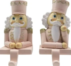 Merkloos Kerstsokken>Haak Kerstsok Set Van 2 Notenkraker 12 Cm Roze Wit Kunststof Kerstdecoratie