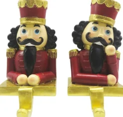 Trendybywave Kerstsokken>Haak Kerstsok Set Van 2 Notenkraker 12 Cm Rood Goudkleurig Kunststof Kerstdecoratie