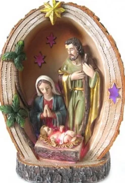 Merkloos Kerststallen>Heilige Familie Beeldje Met Licht 15 Cm