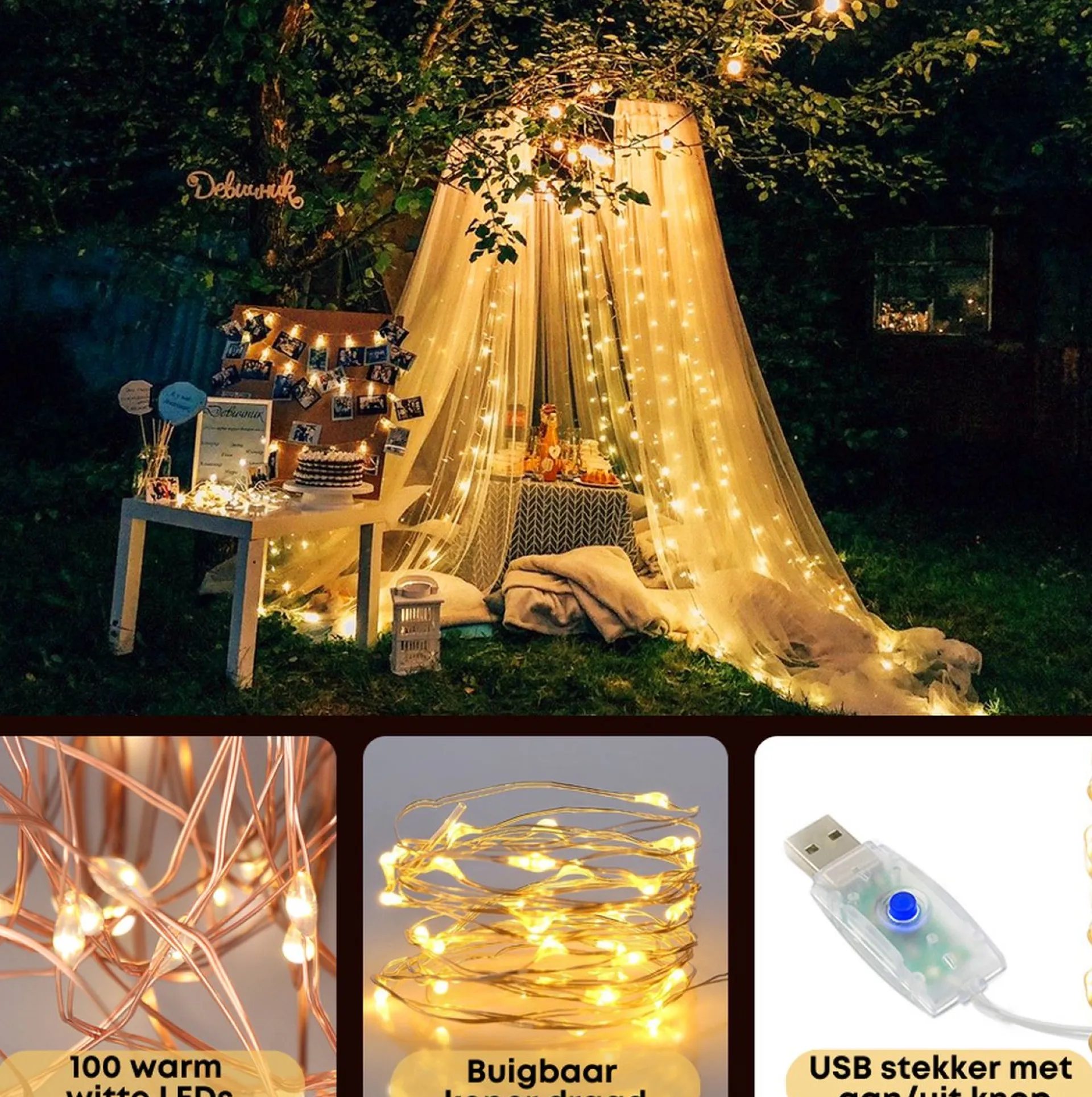 Homezie Fairy Lights - 20 Meter - 200 Leds - Usb - Voor Binnen & Buiten - Lampjes Slinger - Lichtsnoer Binnen & Buiten - Kerstverlichting Flash Sale