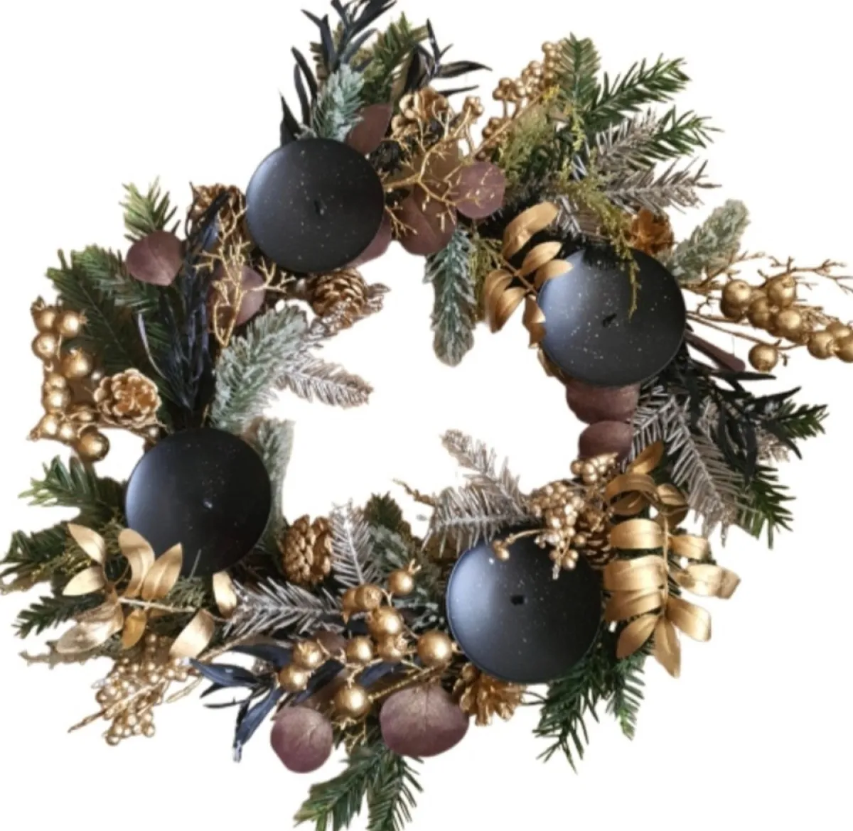 House of Seasons Kerststukjes> Kerst Krans Advent Met Kaarsenhouders Goud, D55Cm