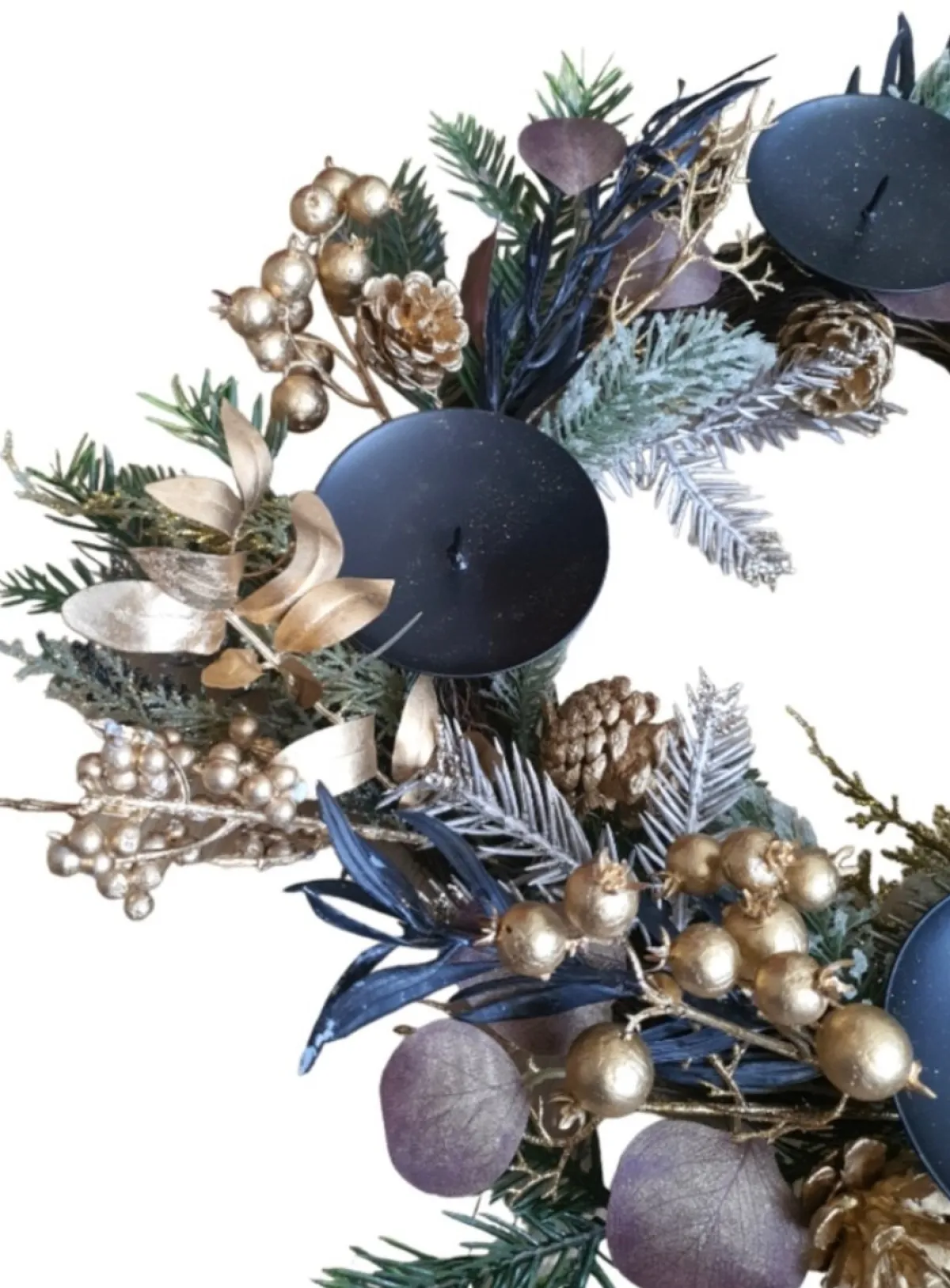 House of Seasons Kerststukjes> Kerst Krans Advent Met Kaarsenhouders Goud, D55Cm