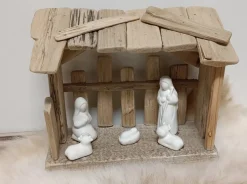 Dream-Living Kerststallen></noscript>Houten Kerststal - 6 Delig Keramiek Naturel/Wit