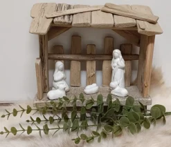 Dream-Living Kerststallen></noscript>Houten Kerststal - 6 Delig Keramiek Naturel/Wit