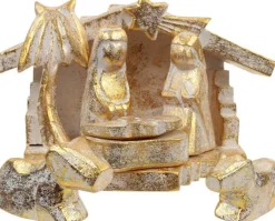 Fairtrade uit Indonesie Kerststallen>Houten Kerststal Goudkleurig (20 X 12 Cm)