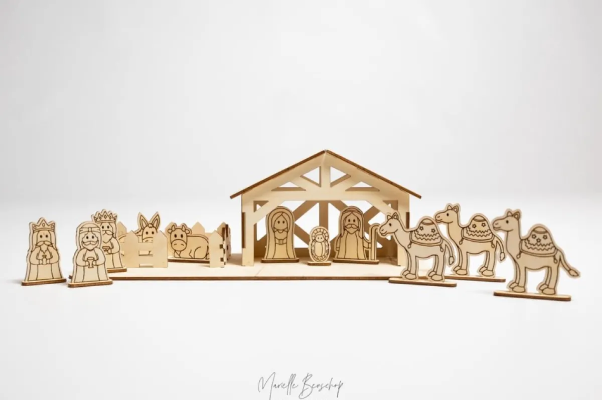 Woodu0027n Laser Design Kerststallen>Houten Kerststal Met Figuurtjes