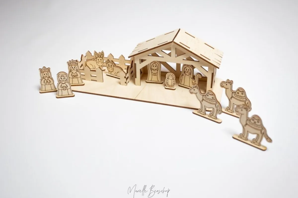 Woodu0027n Laser Design Kerststallen>Houten Kerststal Met Figuurtjes