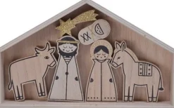 Merkloos Kerststallen>Houten Triplex Kinder Kerststallen Met 6 Figuren Beeldjes / Beelden 32,5 Cm Kerstdecoraties