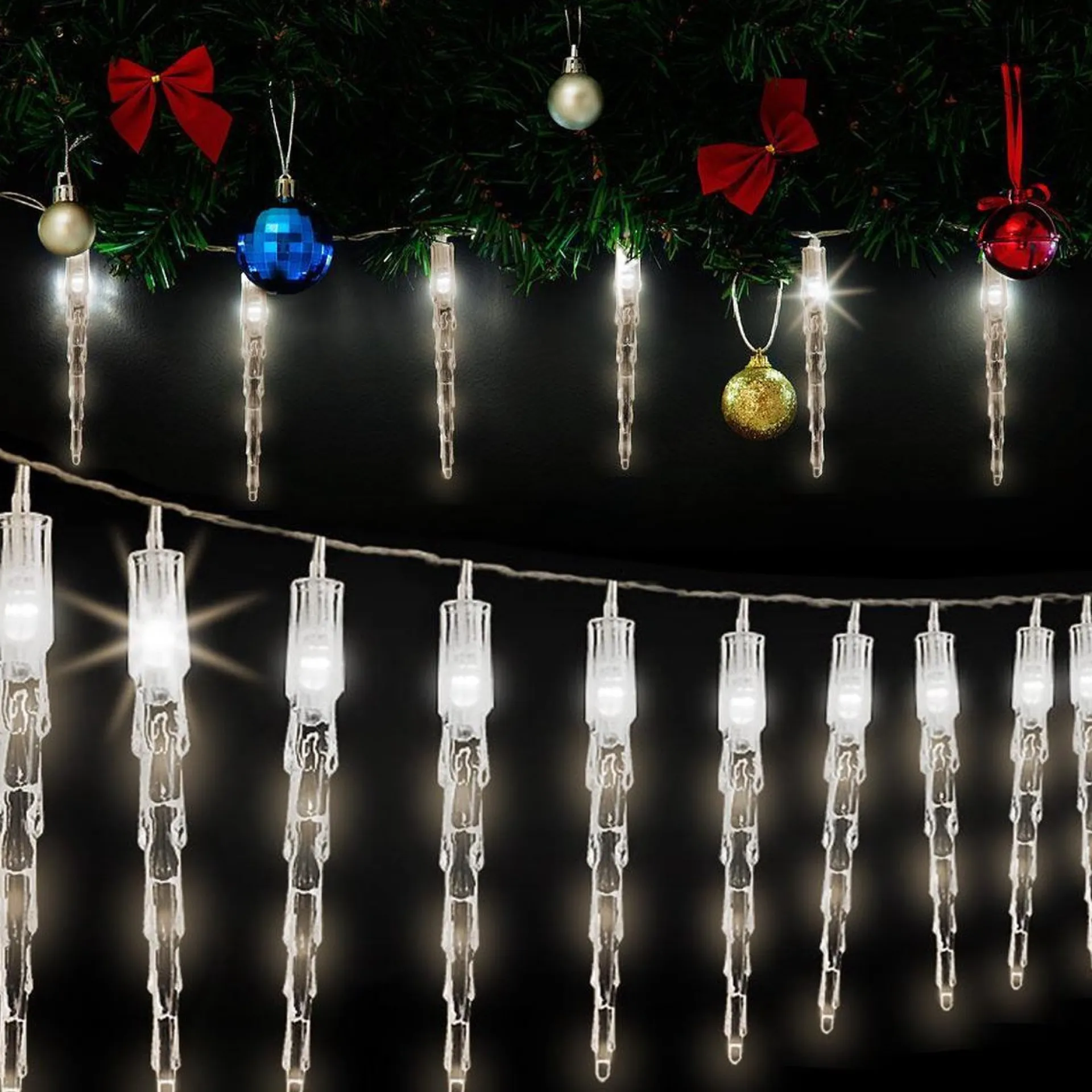 * Ijspegel Blauw Kerstverlichting Led Lichtsnoer, Guirlande Voor Binnen En Buiten Gebruik, Ijspegel, Blauw Discount