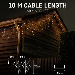 Emos Ijspegel Verlichting Buiten - 10 Meter 600 Led - Warm Wit - Lichtsnoer - Ip44 Stekker - Kerstverlichting Led - Geschikt Voor Binnen En Buiten - Kerstverlichting Buiten Cheap